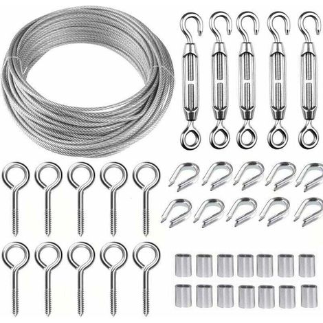 Kit De Câble Métallique En Acier Inoxydable De 5 M/2 Mm Avec Tendeur De Fil Robuste M5, Kit De Rouleau De Fil De Clôture, Kit De Garde-corps De Câble, Tendeurs De Fil De Jardin Pour Plantes Grimpante