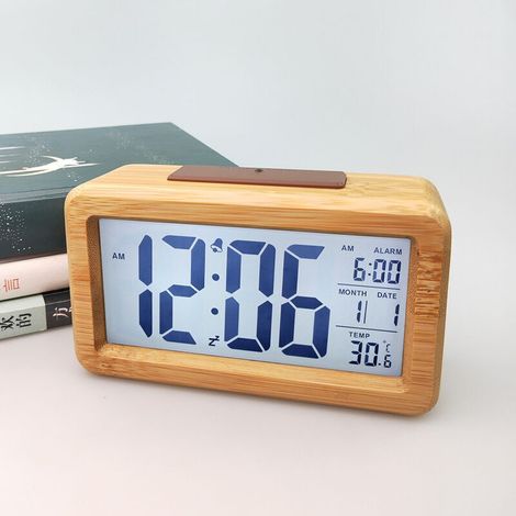 Réveil Lumineux Enfant En Bois Massif – Affichage Led Clair – Grande Capacité De Batterie – Design Vintage Pour Chambre Et Salon