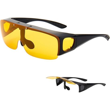 Lunettes Conduite De Nuit - Verres Réversibles Pour Porteurs De Lunettes De Vue - Verres Jaunes Anti-éblouissement, Monture Réglable, Design Unisexe Pour Hommes Et Femmes