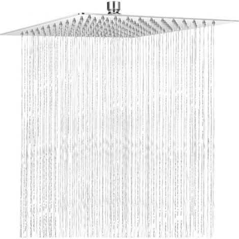 Pomme De Douche, Douchette Ultra-fine, Pomme De Douche Carrée En Acier Inoxydable 304 Avec Accessoires De Salle De Bain, Haute Pression & Economie D'Eau (26 Cm)
