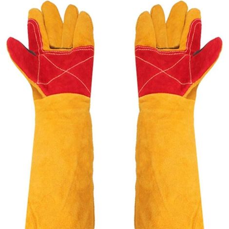 Gants De Soudeur En Cuir – Manches Extra Longues 61 Cm – Résistants À La Chaleur – Protection Pour Soudage, Barbecue Et Jardinage