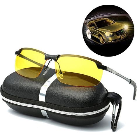 Lunettes De Conduite De Nuit Homme Et Femme, Verres Polarisés Anti-éblouissement Pour Vision Nocturne, Verres Hd Tintés En Jaune, Confortables Et Légères, Avec Étui