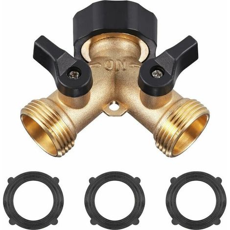 Robinet Double Machine A Lave,gu.b/bon Répartiteur De Robinet De Jardin En Laiton, Raccord En Y Avec 3tapis En Caoutchouc , 3/4 Pouces Pour Connexion De 2 Appareils, Robinet Double Sortie Pour Robinet
