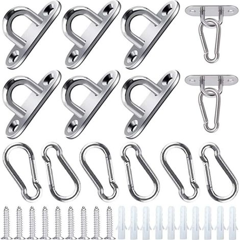 12 Pièces Platine Oeil Inox M5 Platine Ancrage Mousqueton Oeillet Inox Crochet De Plafond Avec Vis Et Tube D'Expansion Pour Crochets Balançoires Hamacs Auvents Accessoires De Pont De Bateau