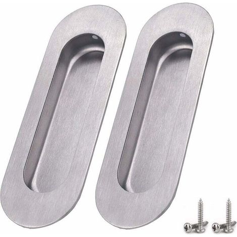 Paquet De 2 Poignées De Porte À Porte Coulissantes Poignée Ovale Encastrées En Acier Inoxydable Brossé Satiné Poignée Cachée Pour Porte Coulissante Armoire Placard Tiroir– Argent