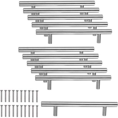 10 X Acier Inoxydable Poignee De Meuble Cuisine Espacement Des Trous De 96 Mm, Acier Brossé Poignée En T Pour Porte D'Armoire Poignées De Porte De Cuisine