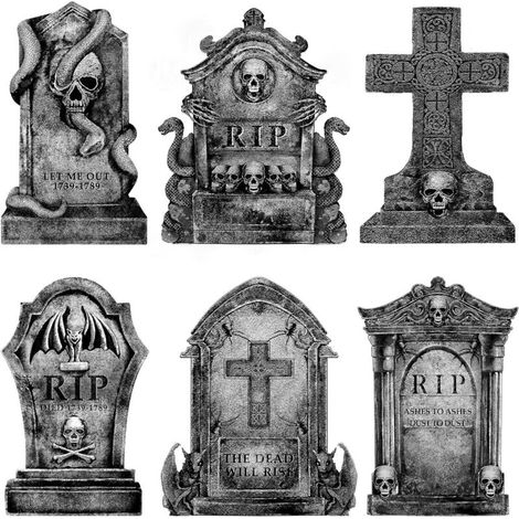 Décorations D'Halloween Pour Cimetière Extérieur : 6 Grandes Pierres Tombales Décorées D'Halloween Avec Piquets En Bois, 25,4 Cm De Haut, Pierres Tombales Réalistes En Forme De Squelette Fantôme Rip,