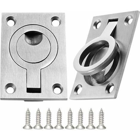 Poignée De Tiroir 2 Pièces Casier Cabinet Poignée Poignées En Acier Inoxydable Bateaux Poignée Marine Trappe Encastrée Pour Bateau Poignée De Traction Encastrée Avec 8 Vis （64 X 46 Mm）