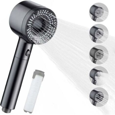 Pommeau De Douche Haute Pression, Pommeau Douche Anti Calcaire Avec 5 Modes Réglables, Douchette Douche Salle De Bain Avec Filtre, Pommeau De Douche Économie D'Eau Avec Bouton Pause (gris)
