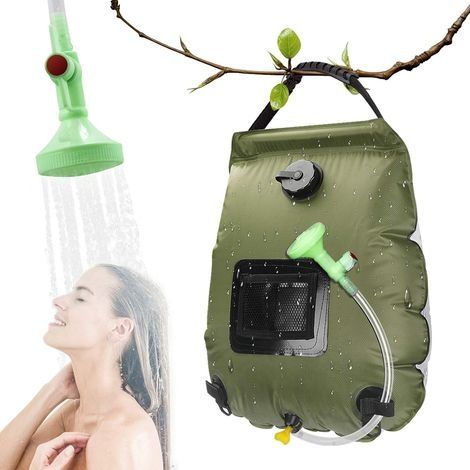 Douche Solaire De Camping, Sac De Douche Portable Solaire, Sac À Eau Extérieur Pliable De 20l Avec Tête De Douche Commutable Et Chauffe-eau Solaire Pour La Randonnée Et L'Escalade (vert Armée)