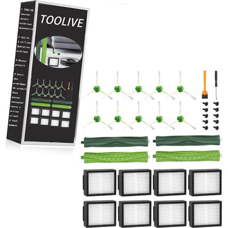 Kits Accessoires De Remplacement Pour Aspirateurs Irobot Roomba E/i/j – 4 Brosses En Caoutchouc – 8 Filtres Hepa – 10 Brosses Latérales