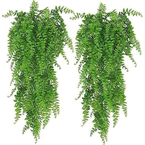 Lot De 2 Fausses Plantes Fougère De Boston 90 Cm – Décoration Murale Moderne – Pvc De Haute Qualité Pour Intérieur Et Extérieur