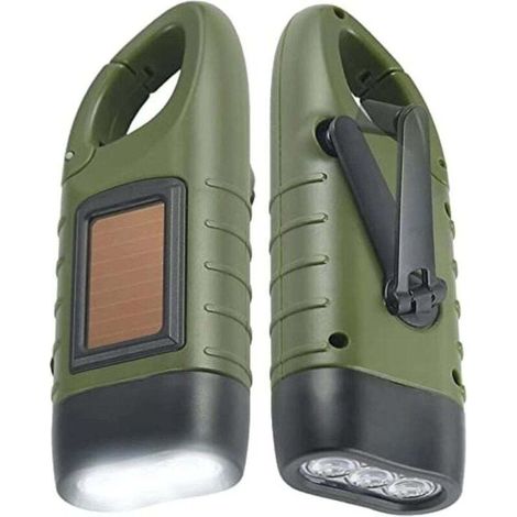Lot De 2 Lampes Torches Solaires Et À Manivelle – Rechargeables Par Dynamo – Mousqueton Inclus Pour Transport Facile – Idéales Pour Randonnée Et Camping