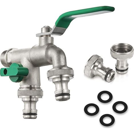 Robinet En Laiton Pour Machine À Laver - Sortie D'Eau Double, 1/2"3/4"3/4", Pour Cuisine, Jardin (vert)