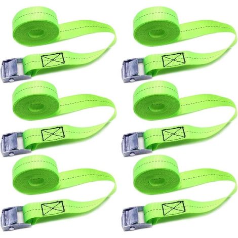 Sangle À Cliquet 1mx25mm - Lot De 6 Sangles De Serrage Avec Boucle Pour Porte-bagages De Toit, Camionnettes, Voitures, Vélos (vert)