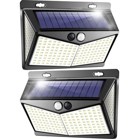 Lampe Solaire Exterieur, Projecteur Led Exterieur Detecteur De Mouvement 208 Led Ip65, Lumiere Spot Led Solaire Exterieur, Eclairage Exterieur Avec Detecteur,applique Murale Pour Jardin Piscine-2 Pack
