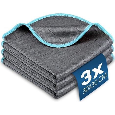 Chiffon Magique Microfibre Carbone 400gsm, Serviette Sans Trace Absorbant Polissage, Lingette Essuie Verre Vitre Lunette Vaisselle Cuisine Menage Voiture, Torchon Nettoyage Réutilisable Lavable