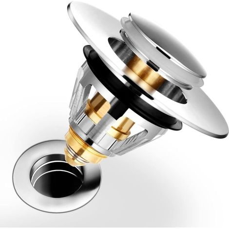 Universel Bonde De Lavabo Pop-up, Flitre De Vidange Anti-bloqué, Bonde Et Clapet Baignoire En Acier Inoxydable Et Cuivre Pur, Flitre Cheveux Anti-odeur Pour Les Trous De