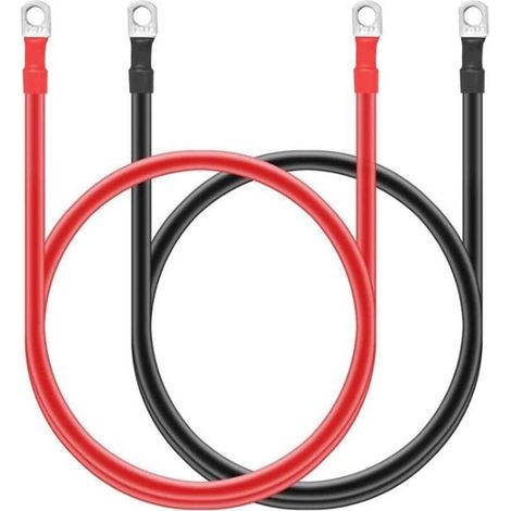 Lot De 2 Câbles De Batterie En Cuivre Pur 5 Awg Avec Cosses De 10 Mm (3/8") Pour L'Automobile