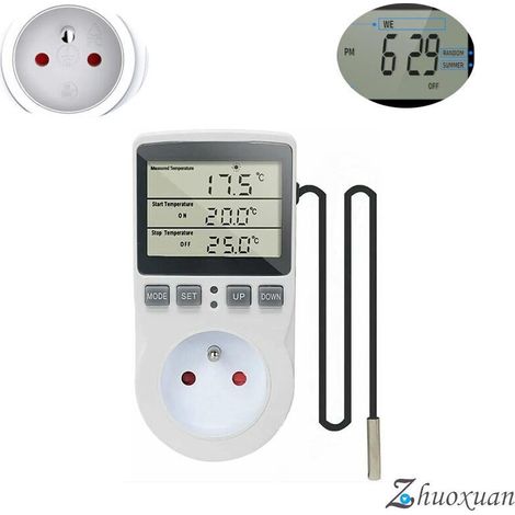Prise Thermostat Relateur De Temperature Numerique 220v Chauffage Refroidissement Avec Sonde, Lcd Prise Contrôleur De Température Pour Frigo Incubateur Serre Ventilateur