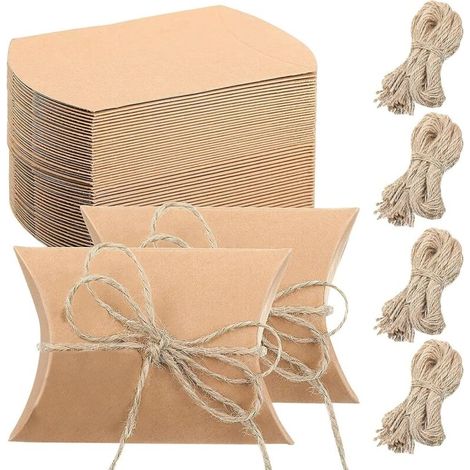 100pcs Boites Cadeaux Kraft, Papier Cadeau Mini Boite De Bonbons Emballages De Cadeaux Pour Anniversaire Faveurs Mariage Sainte Nouvel An Noël Saint Valentin 6 X 9cm Avec 40m Chaîne De Jute