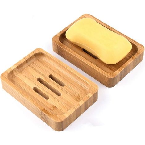 2pcs Bambou Naturel En Bois Porte Savons Boîte À Savon Pour Salle De Bains Douche Porte-savons Artisanat Pour Savon, Éponges Et Plus