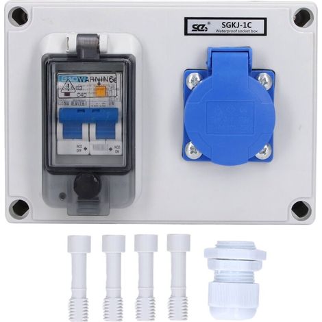 Prise De Courant Murale Norme Allemande 230v 40a 1p+n Rcd – Plastique Abs Résistant Aux Chocs – Couvercle À Charnière Automatique