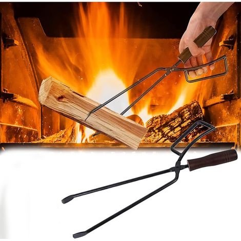 Pince À Bois Chauffage, 40cm Pince Bois Chauffage Robuste Accessoires Cheminée Couverts Cheminée Anti-brûlure Pince Bois Chauffage Longue Chauffage Pour Feux Camp Cheminées