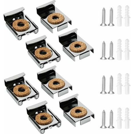 Accroche Miroir Clips De Miroir Attache Miroir Fixation Miroir Mural Clips De Montage Miroir Avec Vis Et Tubes D'Expansion Pour Suspensions De Fixation De Miroir，，8pcs