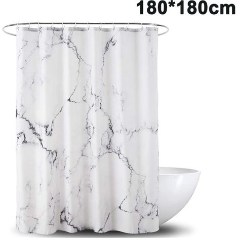 Rideau De Douche En Marbre 180 × 180 Cm – Imperméable En Polyester – 12 Anneaux Antirouille – Anti-moisissure Pour Salle De Bain