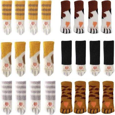 Lot De 24 Chaussettes De Chaise Avec Motif Pattes De Chat Mignon 6 Motifs De Meubles, Anti-rayures, Anti-bruit, Couvre-jambes De Chaise, Protège-jambes De Table, Protecteurs De Sol.