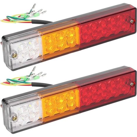 Paire De Feux Arrière Rectangulaires 20 Led Étanches 12v – Feux De Freinage Et De Signalisation – Installation Directe Pour Remorque Et Camping-car - 20led