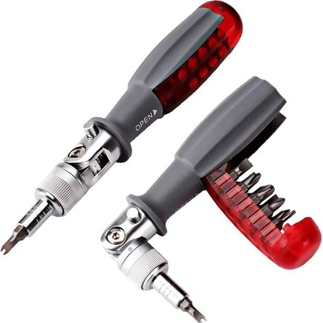 Tournevis À Cliquet Avec Multi Embout Magnétique, 10 En 1, Petite Poche Mini Tournevis, Convient Pour La Maison Et Accessoire Voiture Interieur, Rouge, 1 Pièce