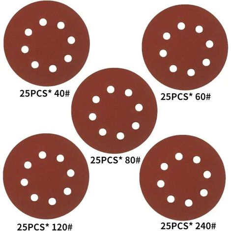 Disques De Polissage Ronds De 5 Pouces - Grain 40-125, 8 Trous, 125 Pièces