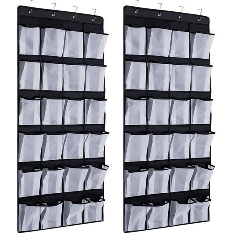2 Pcs 24 Poches Range-chaussures À Suspendre Sur La Porte, Rangement De Chaussures Avec 8 Crochets (noir)