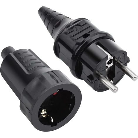 Kit Fiche Mâle & Prise Fem En Caoutchouc, 250v 16a, Ip44, Noir