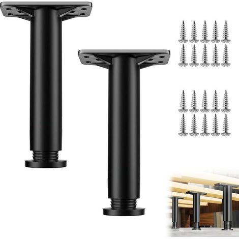 Lot De 2 Pieds De Meuble Réglables 22-42 Cm – Métal Peint Anti-corrosion – Pour Canapés, Tables, Armoires, Bureaux