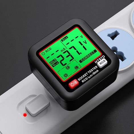 Testeur De Fil De Terre Pour Testeur De Prise, Écran Lcd Test De Déclenchement Rcd Vérification De Phase De Polarité Détecteur De Prise Électrique Ac30-260v 45-65hz