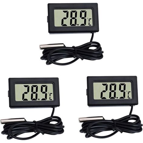 Thermomètre 2 Mètres Noir Mini Thermomètre Moniteur De Température De Thermomètre Lcd Numérique Avec Sonde Externe Pour Voiture/réfrigérateur/aquarium/réservoir De Poissons/chambre (3 Pièces Noir)