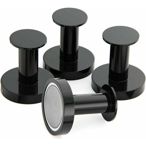 Crochets Muraux Aimantés 29 Kg – 4 Crochets Noirs En Néodyme – Pour Meubles, Portes Et Réfrigérateurs – Installation Sans Outils