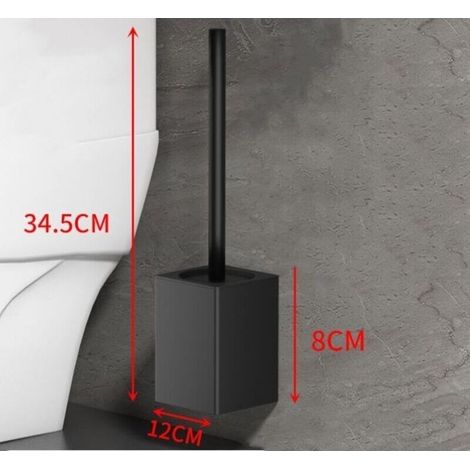 Brosse De Toilette Murale En Aluminium Noir – Installation Sans Perforation – Tête Hémisphérique Pour Nettoyage Efficace – Design Moderne