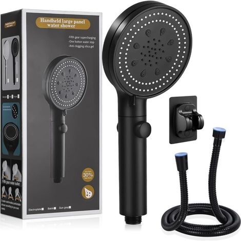 Pommeau De Douche Haute Pression 6 Modes – Tuyau Inox 1,5m – Économie D'Eau – Buses Silicone Pour Jet Uniforme – Installation Facile