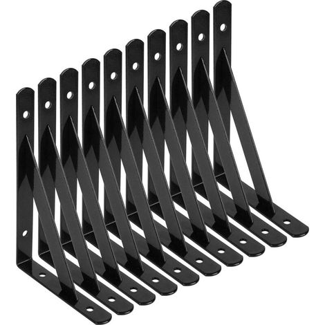 Équerre De Fixation Murale 150 X 95 Mm – Lot De 10 Supports Triangulaires En Acier Noir – Capacité De Charge 30 Kg – Installation Facile Avec Vis Incluses