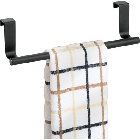 Porte-serviettes – Porte-torchon À Suspendre Sur Un Placard – Accroche Torchon Pour La Cuisine, La Salle De Bain Ou Le Garage – Largeur : 36 Cm – Couleur : Noir Mat