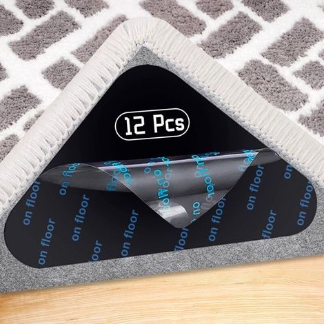 Tapis Antidérapant, 12 Pièces Patin Antiderapant Lavable Pour Tapis, Triangle Tapis Anti Glisse Tapis Lavable Réutilisable, Sous-couche Antidérapante Pour Tapis Autocollant Forte Adhésion/