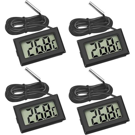 Lot De 4 Thermomètres Numériques Lcd – Plage De Mesure -50℃ À +110℃ – Sonde Externe Étanche Pour Réfrigérateur Et Aquarium