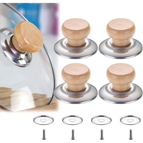 Bouton Poignée De Couvercle En Bois, Boutons Universels De Rechange, Boutons Couvercle, Ustensiles De Cuisine Remplacement Boutons Univers, Pour Plupart Remplacement Couvercle ​pot, 4 Pièces