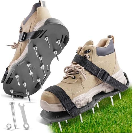 Aérateur Pelouse, 1 Paire 42mm Aérateur De Pelouse Avec 28 Clous Et Clé, Chaussure À Gazon Ajustable, Amélioration De La Qualité Du Sol, Pour Aerateur Gazon (noir)