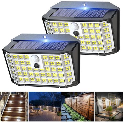 Lot De 2 Lampes Solaires D'Extérieur Avec Détecteur De Mouvement – 176 Led – Ip65 Étanche – Luminosité Jusqu'à 2000 Lumens – Angle D'Éclairage 270° - 176led