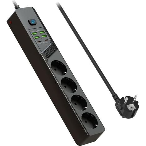 Multiprise Parasurtenseurs Usb 4 Prises Avec 4 Ports Usb A Et 2 Ports Usb C – Câble 2m – Puissance 3000w Pour Smartphone, Maison, Bureau